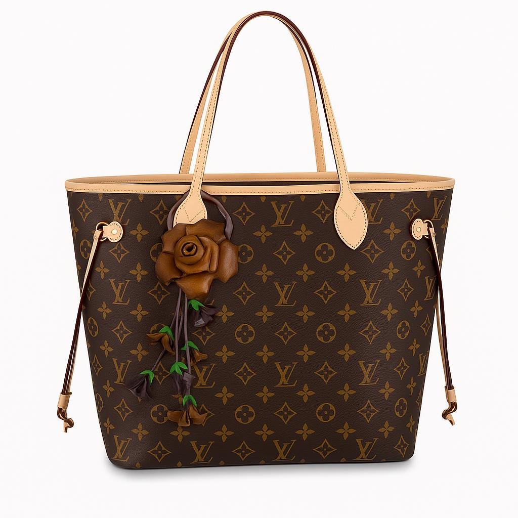 Handmade Leather Rose Keychain: Brown Bag Charm, Purse Accessory