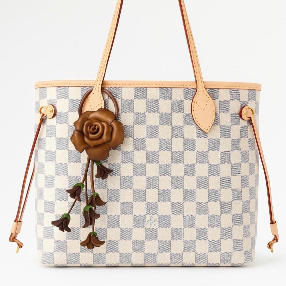 Handmade Leather Rose Keychain: Brown Bag Charm, Purse Accessory