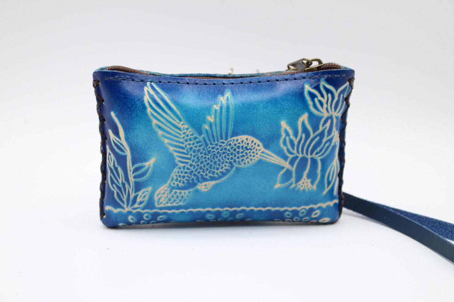 Handmade genuine leather hummingbird coin purse / wallet / mini wallet, card holder / coin bag