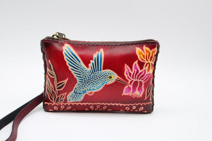 Handmade genuine leather hummingbird coin purse / wallet / mini wallet, card holder / coin bag