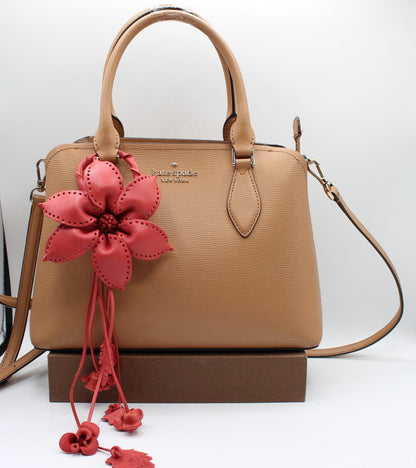 Genuine Handmade Leather Flower Keychain  purse charm bag charm large