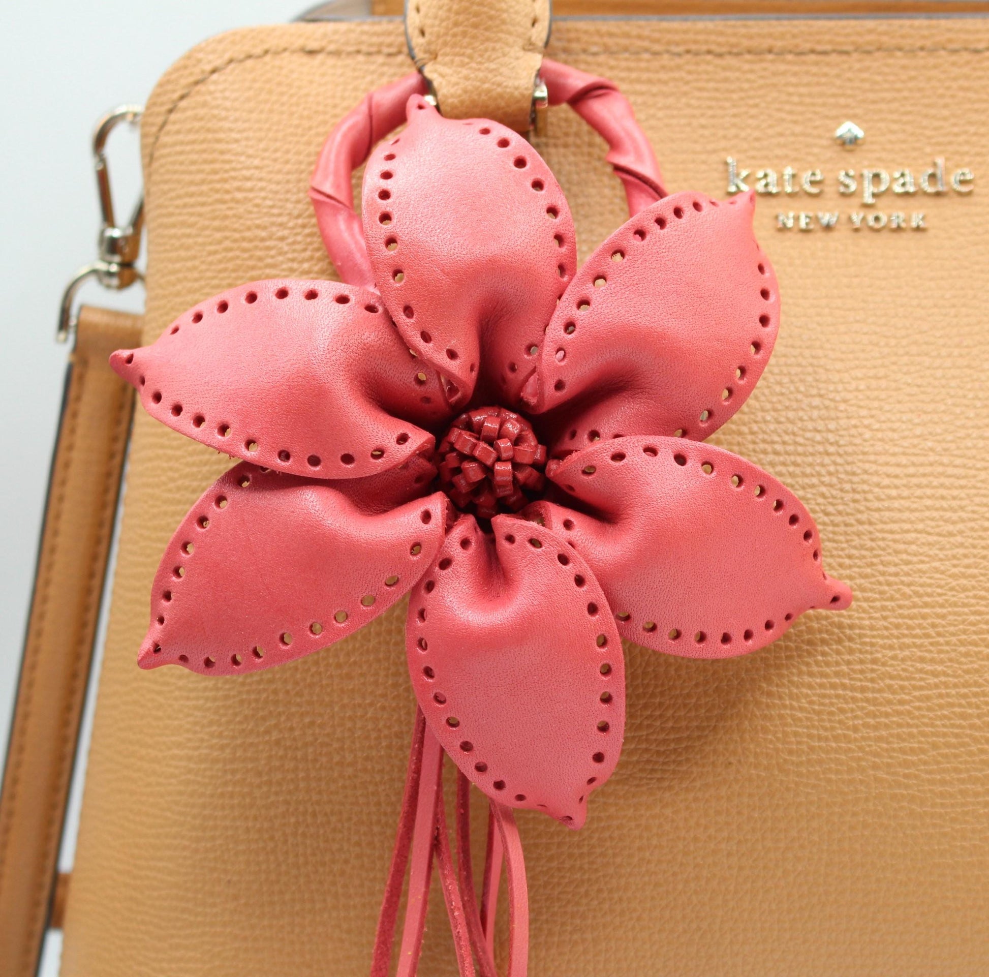 Genuine Handmade Leather Flower Keychain  purse charm bag charm large