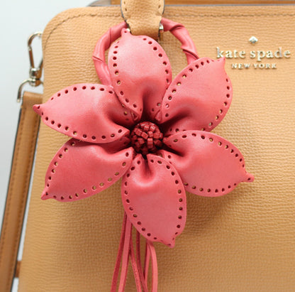 Genuine Handmade Leather Flower Keychain  purse charm bag charm large
