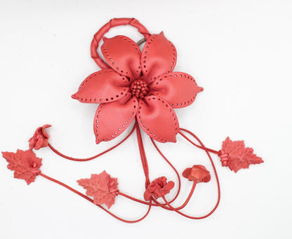 Genuine Handmade Leather Flower Keychain  purse charm bag charm large