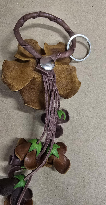 Handmade Leather Rose Keychain: Brown Bag Charm, Purse Accessory