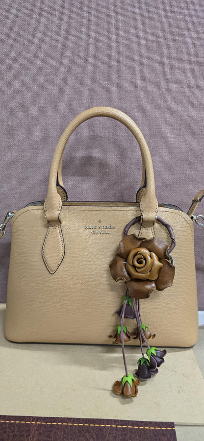 Handmade Leather Rose Keychain: Brown Bag Charm, Purse Accessory