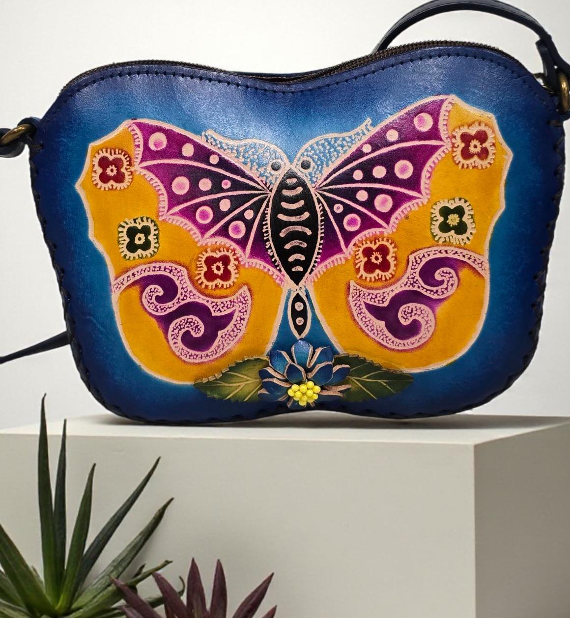 Genuine Handmade Leather Butterfly Purse / Crossbody/ Phone Bag, Shoulder Bag, Animal-themed Bag