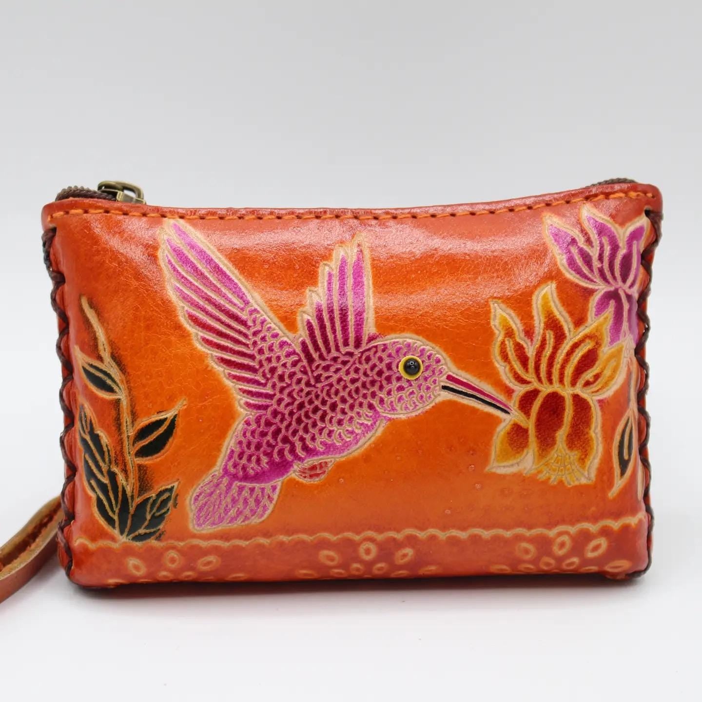 Handmade genuine leather hummingbird coin purse / wallet / mini wallet, card holder / coin bag