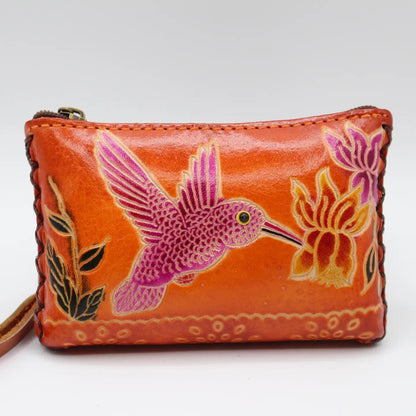Handmade genuine leather hummingbird coin purse / wallet / mini wallet, card holder / coin bag
