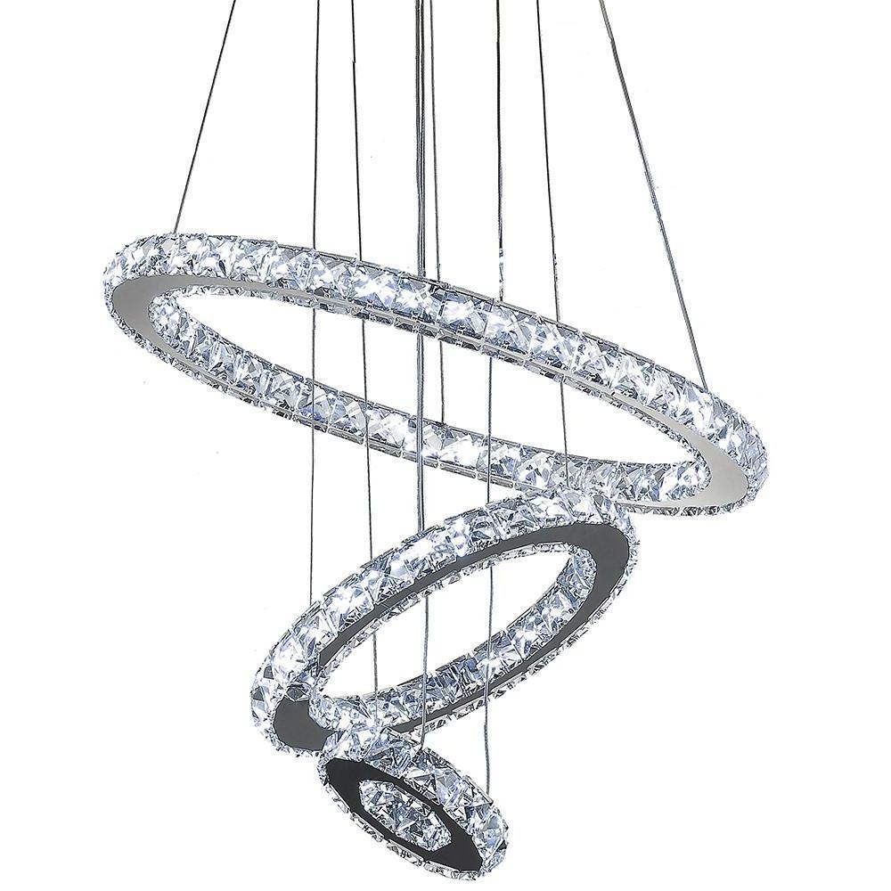 3-Ring Adjustable Circles Tiered Crystal Bling Hanging Modern Chandeliers