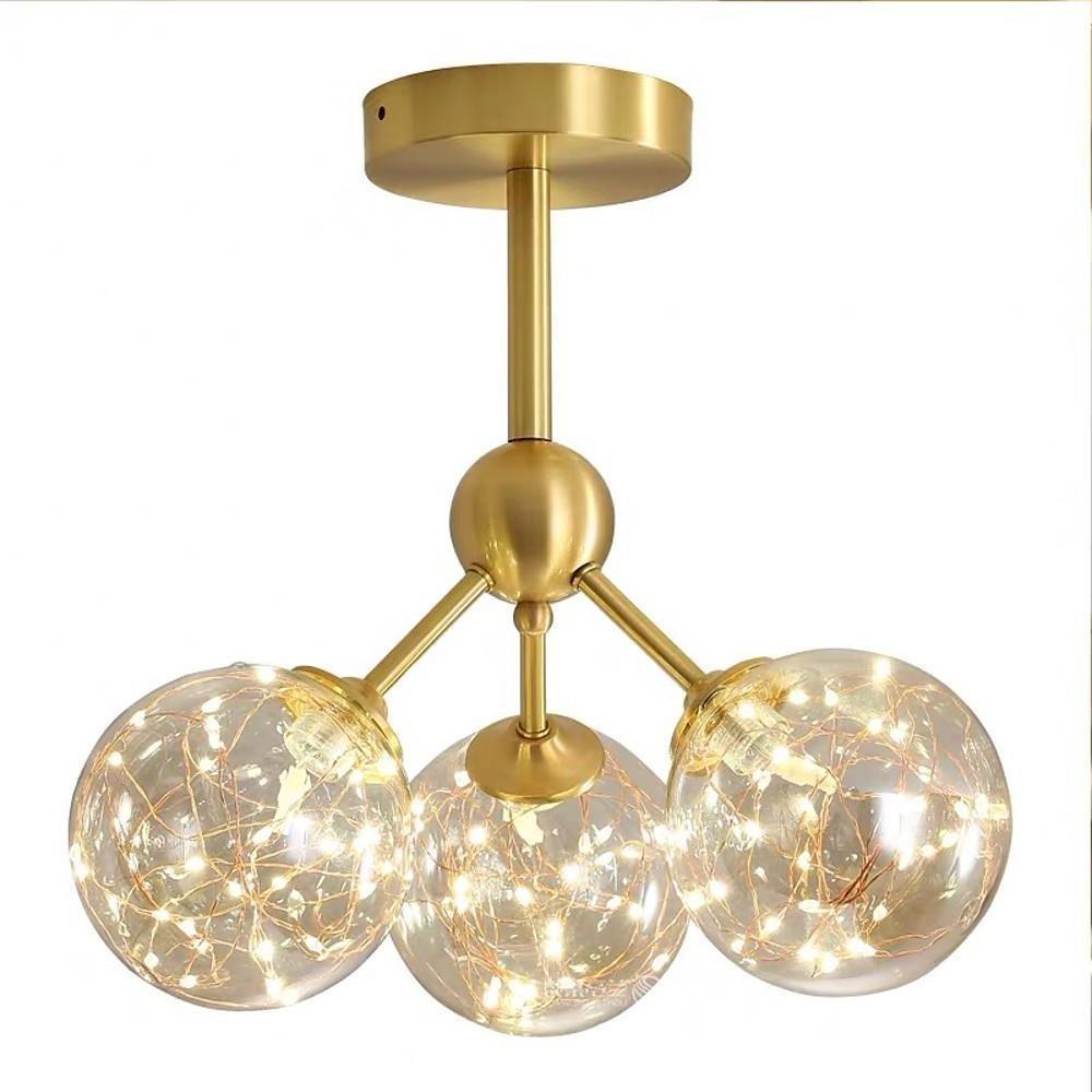 3 Globe Copper Glass Flush Mounts Semi Flush Mount Lighting LED Bedroom Ceiling Lights