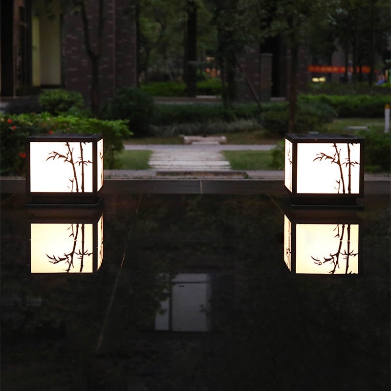 Square Bamboo Pattern Waterproof LED Modern Solar Lights Outdoor Pillar Lamp