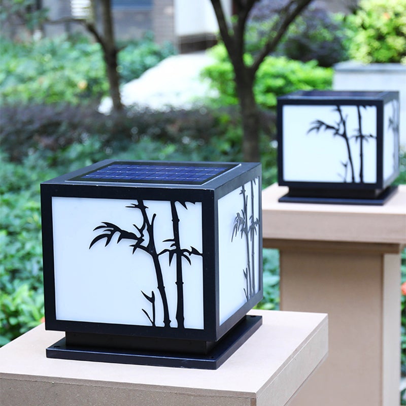 Square Bamboo Pattern Waterproof LED Modern Solar Lights Outdoor Pillar Lamp