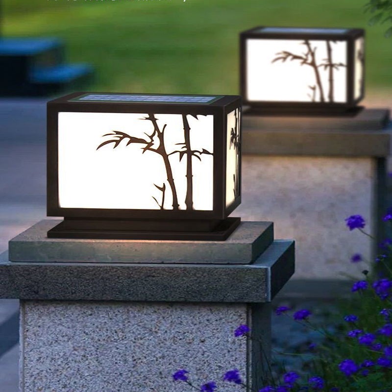 Square Bamboo Pattern Waterproof LED Modern Solar Lights Outdoor Pillar Lamp