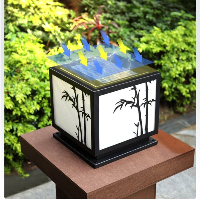 Square Bamboo Pattern Waterproof LED Modern Solar Lights Outdoor Pillar Lamp