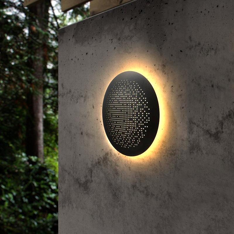 Circular Small Hollow Holes Waterproof LED Black Outdoor Wall Lights