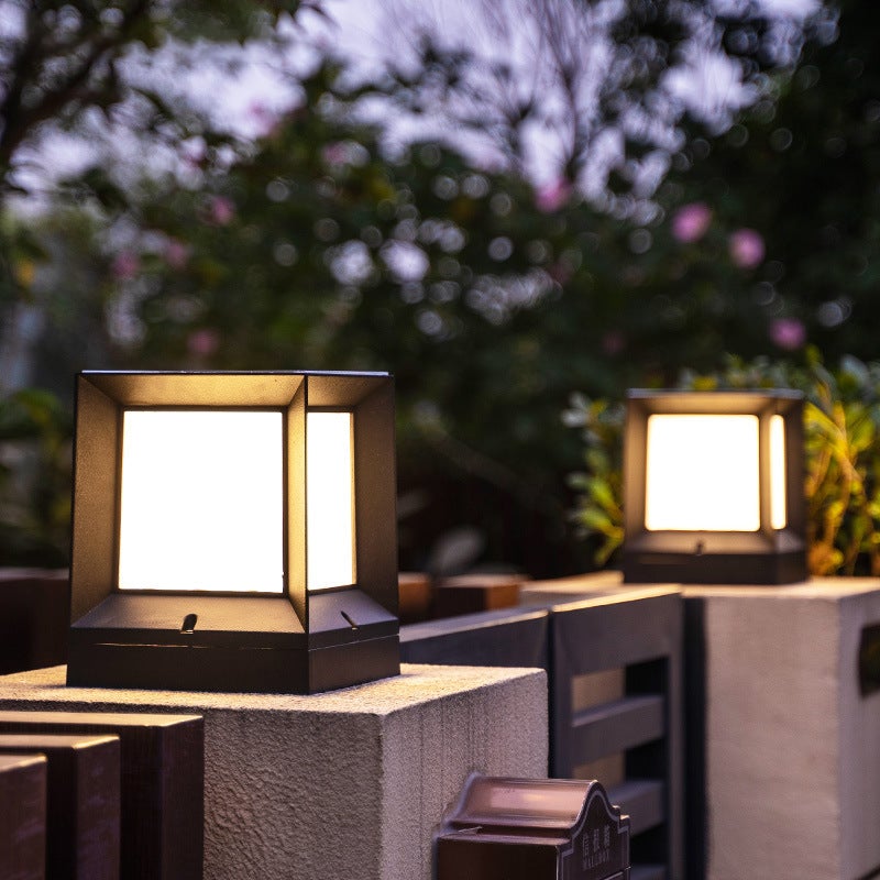 Square Creative Black Waterproof Modern Solar Lights Outdoor Post Lamp