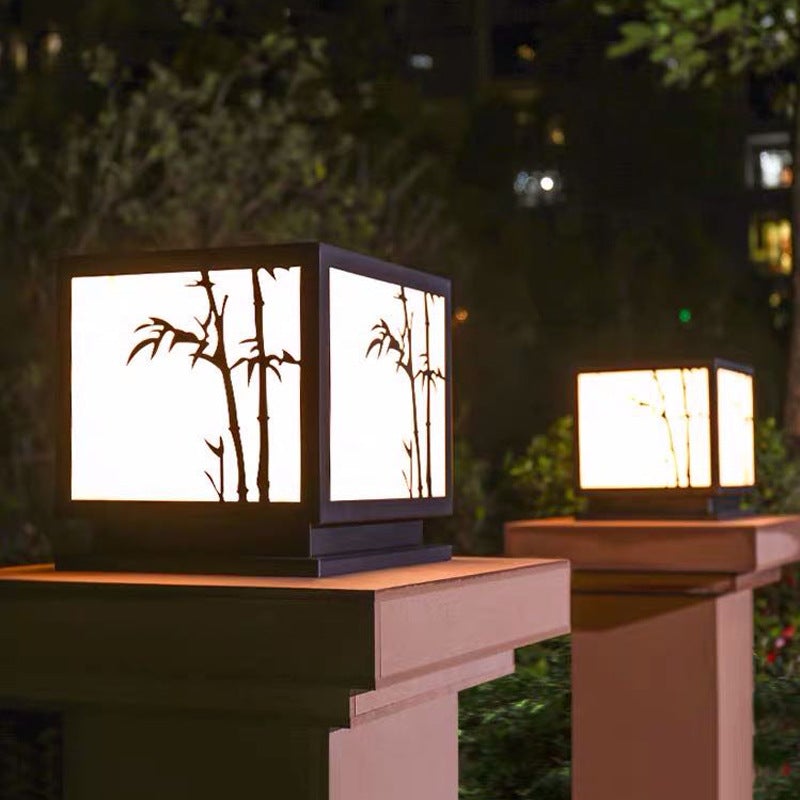 Square Bamboo Pattern Waterproof LED Modern Solar Lights Outdoor Pillar Lamp