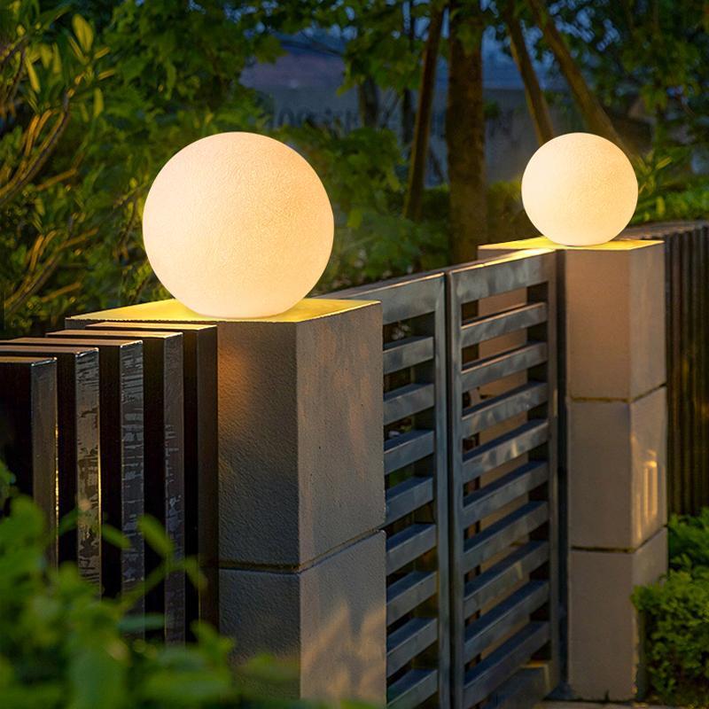 Resin Round Ball Moon LED Waterproof White Modern Outdoor Light Fence Lights