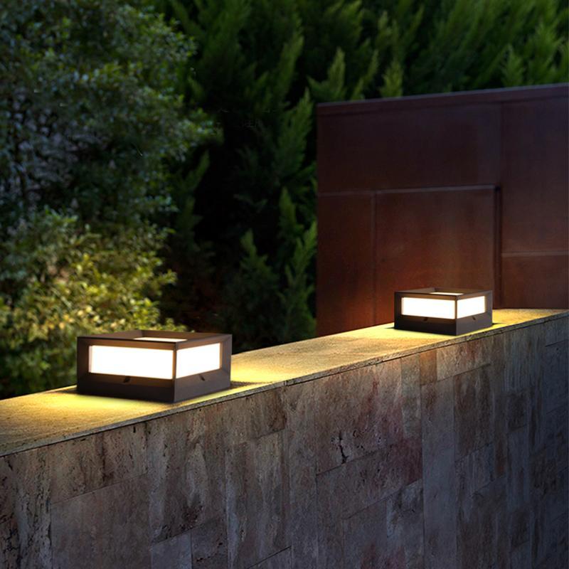 Square Waterproof Black Modern Solar Lights Outdoor Fence Post Lights