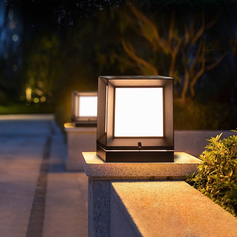 Square Creative Black Waterproof Modern Solar Lights Outdoor Post Lamp