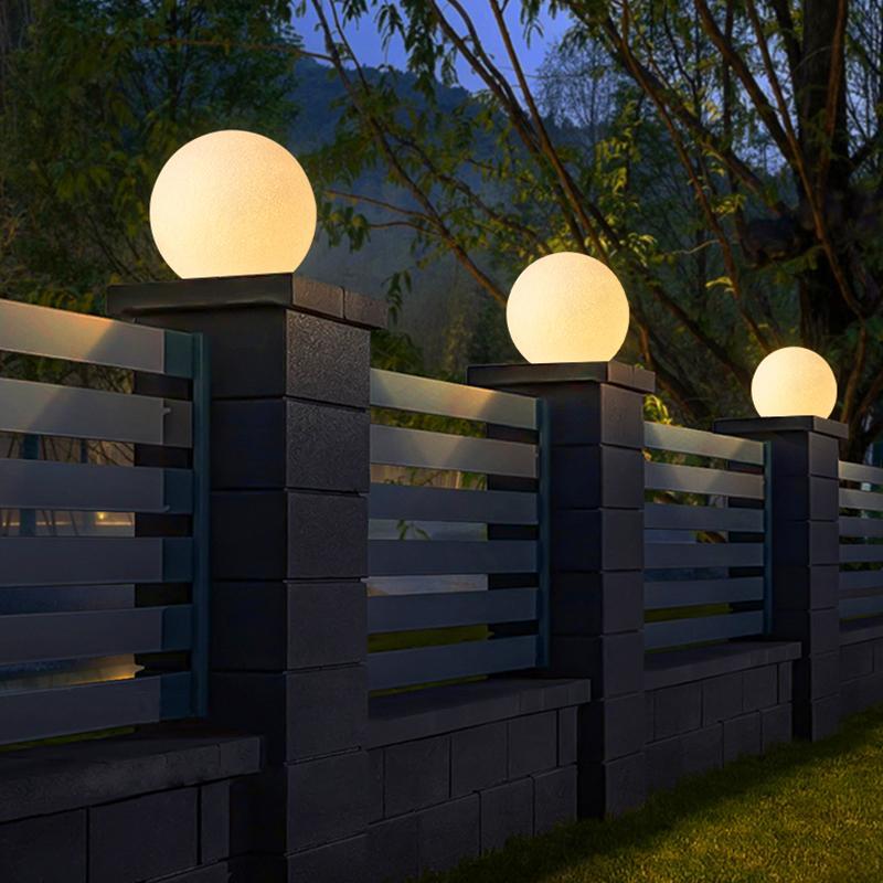 Resin Round Ball Moon LED Waterproof White Modern Outdoor Light Fence Lights