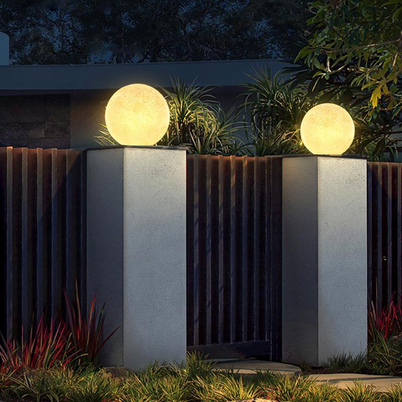 Resin Round Ball Moon LED Waterproof White Modern Outdoor Light Fence Lights