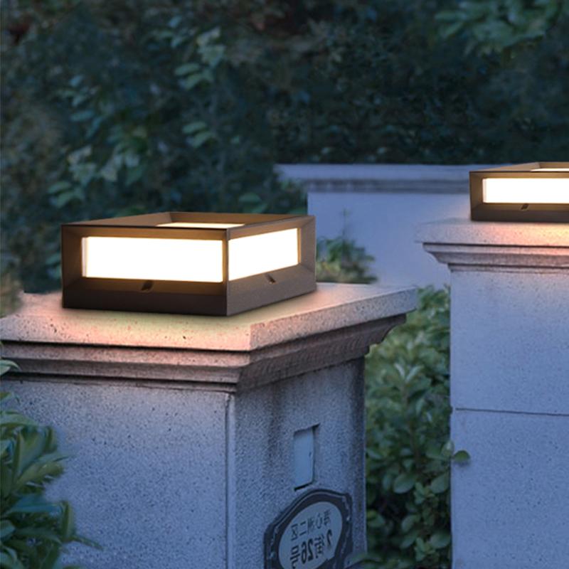 Square Waterproof Black Modern Solar Lights Outdoor Fence Post Lights