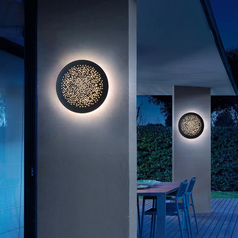 Circular Small Hollow Holes Waterproof LED Black Outdoor Wall Lights