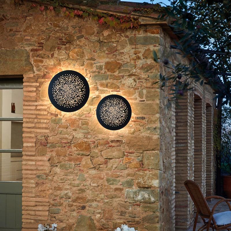 Circular Small Hollow Holes Waterproof LED Black Outdoor Wall Lights