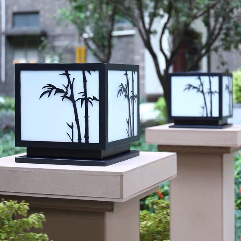 Square Bamboo Pattern Waterproof LED Modern Solar Lights Outdoor Pillar Lamp