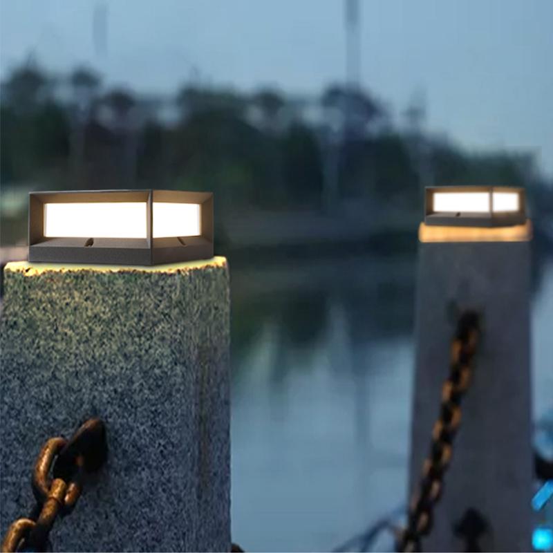 Square Waterproof Black Modern Solar Lights Outdoor Fence Post Lights