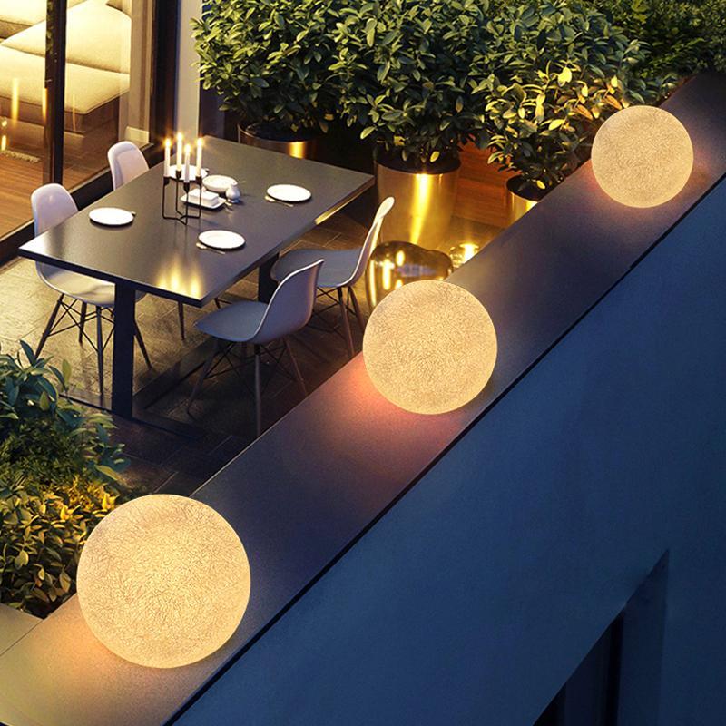 Resin Round Ball Moon LED Waterproof White Modern Outdoor Light Fence Lights