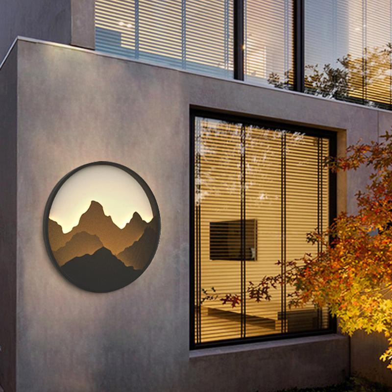 Round Mountain Scenery Decor LED Waterproof Rustic Outdoor Wall Lights