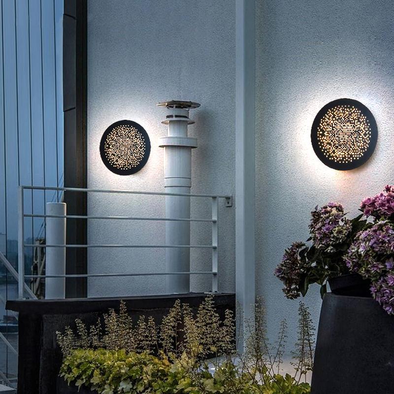 Circular Small Hollow Holes Waterproof LED Black Outdoor Wall Lights