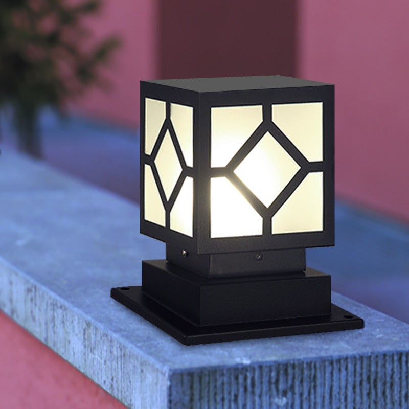 Square Stainless Steel LED Waterproof Black Modern Outdoor Light Post Lamp