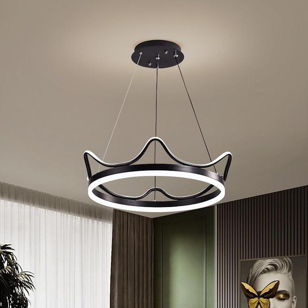 Dimmable Round LED Ring Chandelier Crown Design Modern Aluminum & Acrylic Pendant Light for Living Room