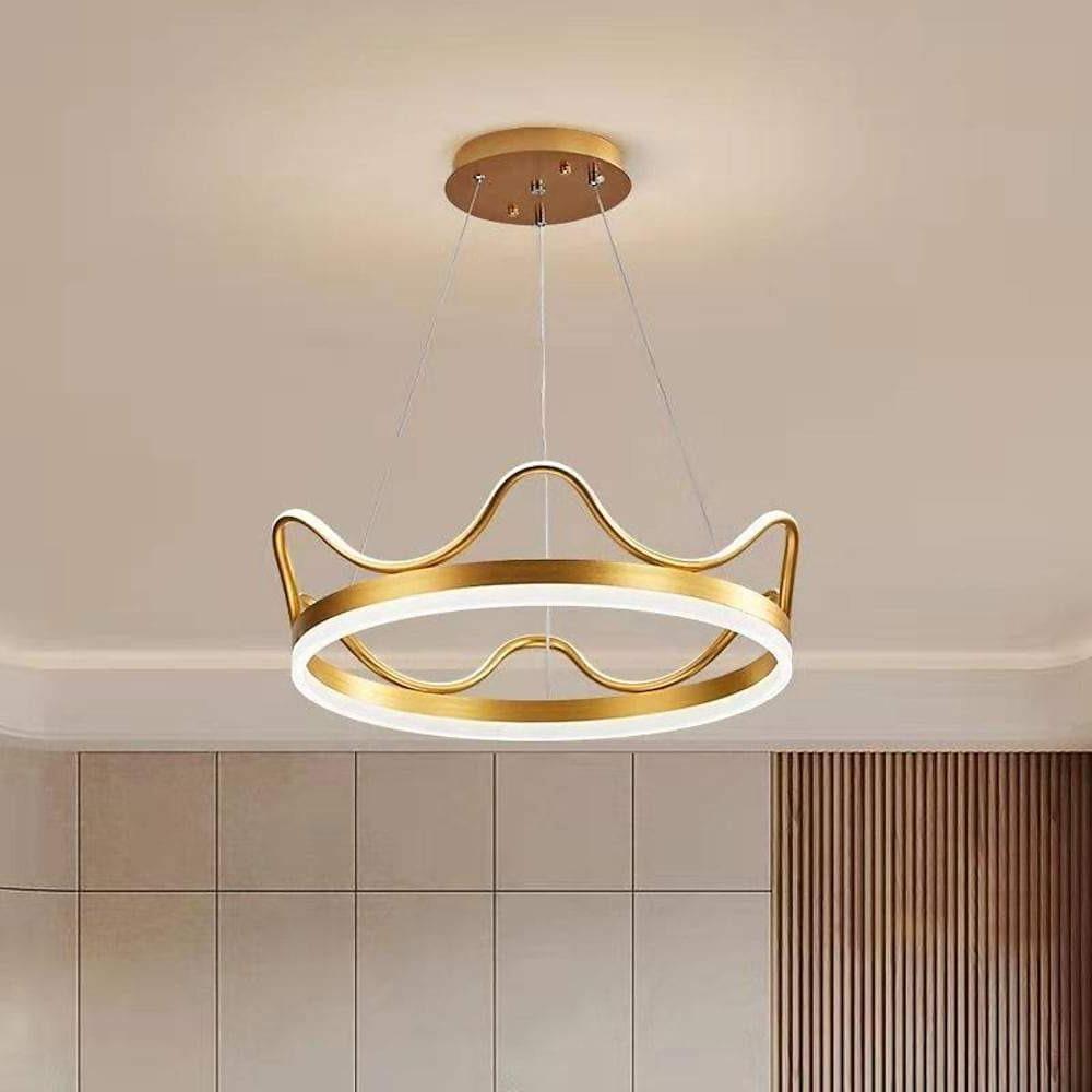 Dimmable Round LED Ring Chandelier Crown Design Modern Aluminum & Acrylic Pendant Light for Living Room