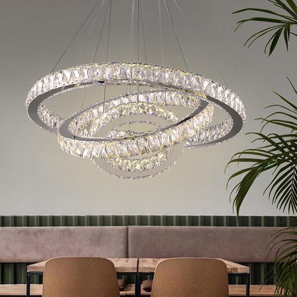 Interwoven Circle Crystal Dimmable LED Modern Chandeliers Pendant Light