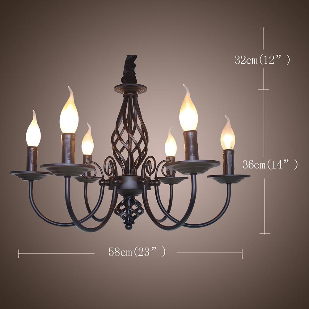 Candle Design Metal Rustic Chandeliers with 6 LED Bulbs