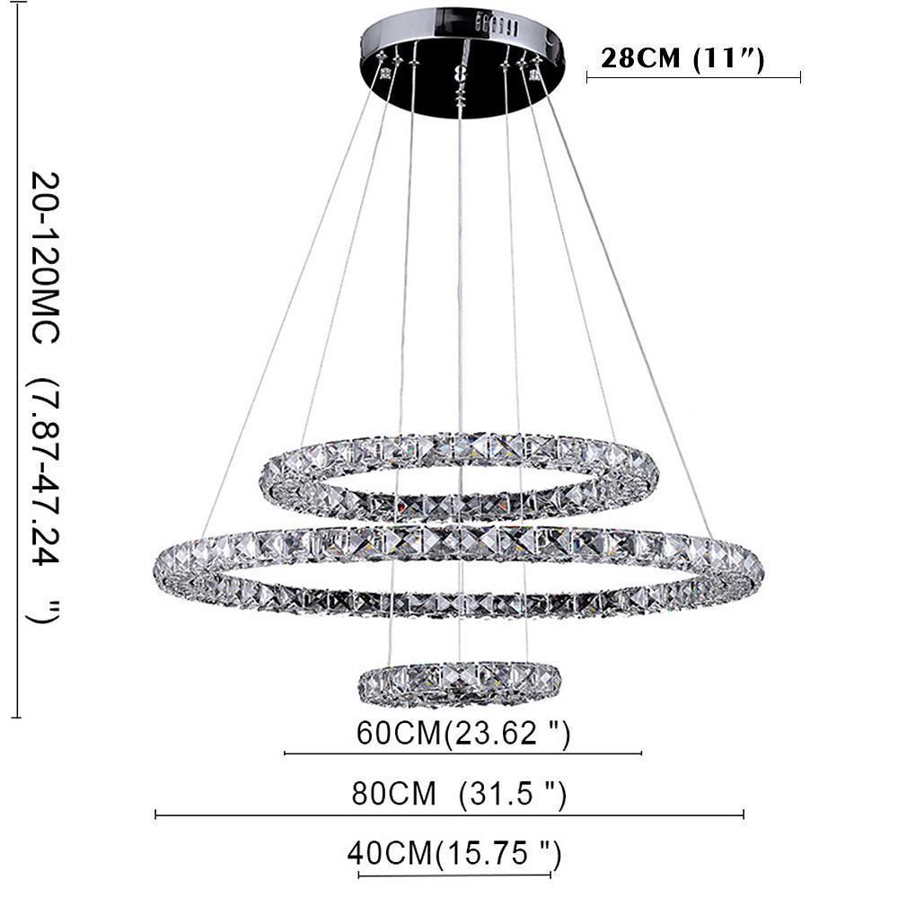 LED 3 Rings Gold Crystal Chandeliers Modern Concentric Circles Chandeliers