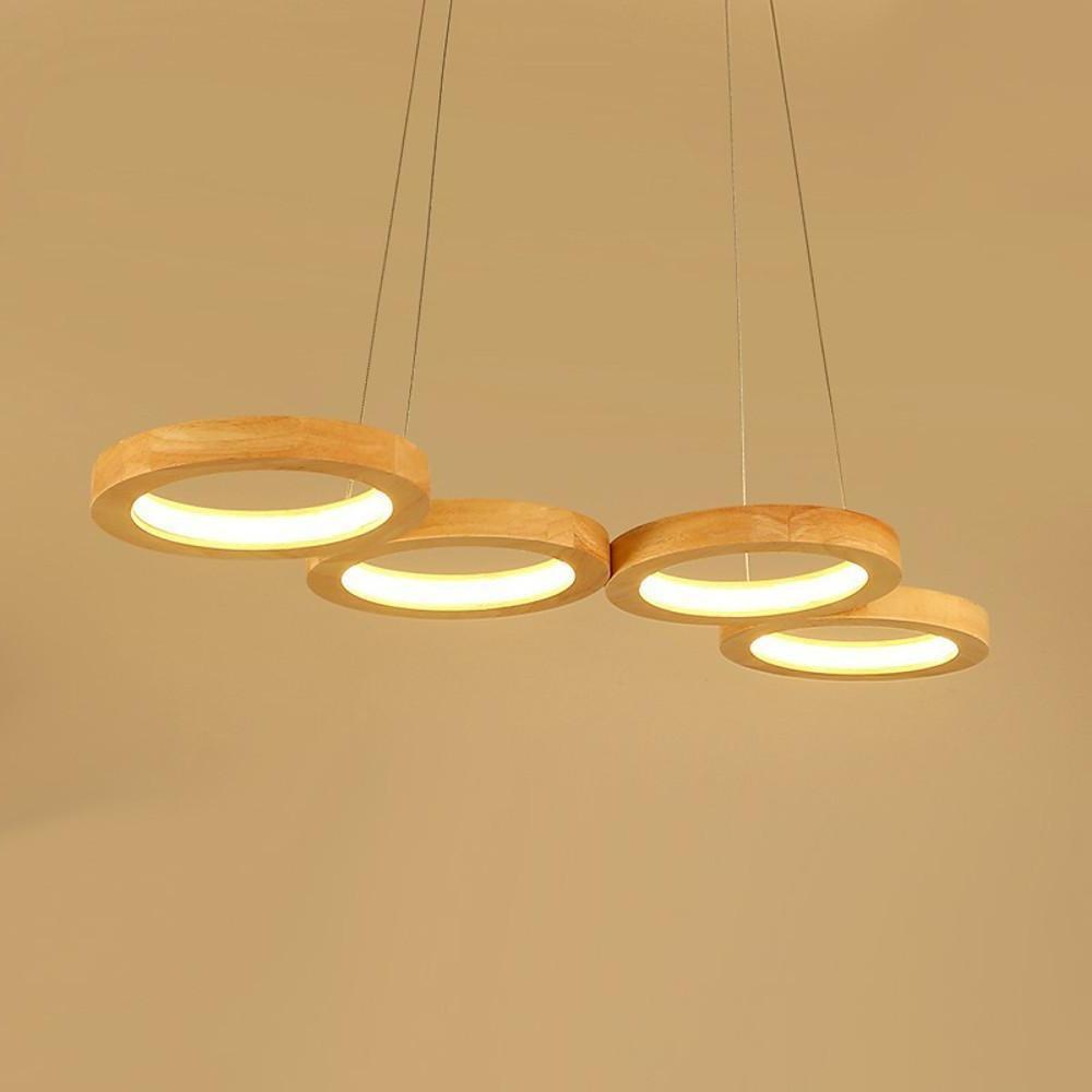 Rustic 4 Circles Wood LED Modern Pendant Lighting Chandeliers Island Lights