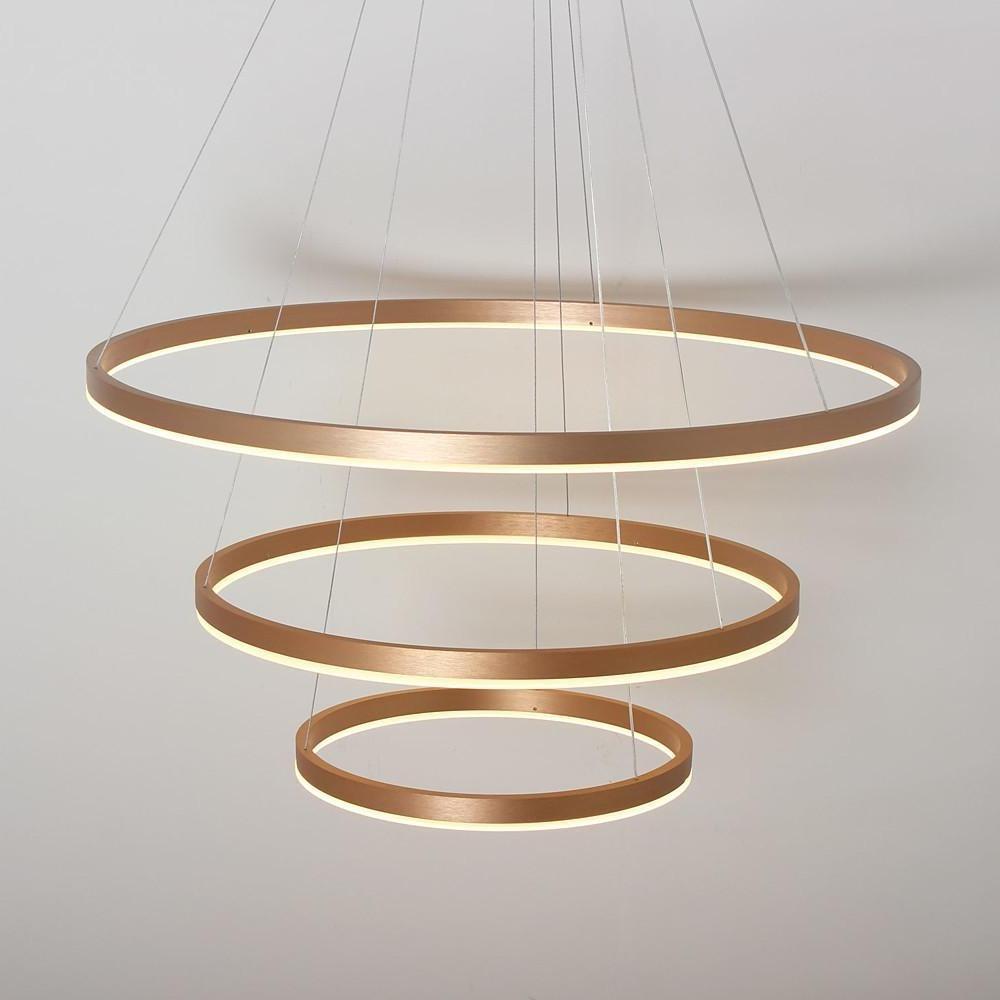 Three Ringed Chic Modern Metal Framed Foyer Chandelier with Dimmable Lights