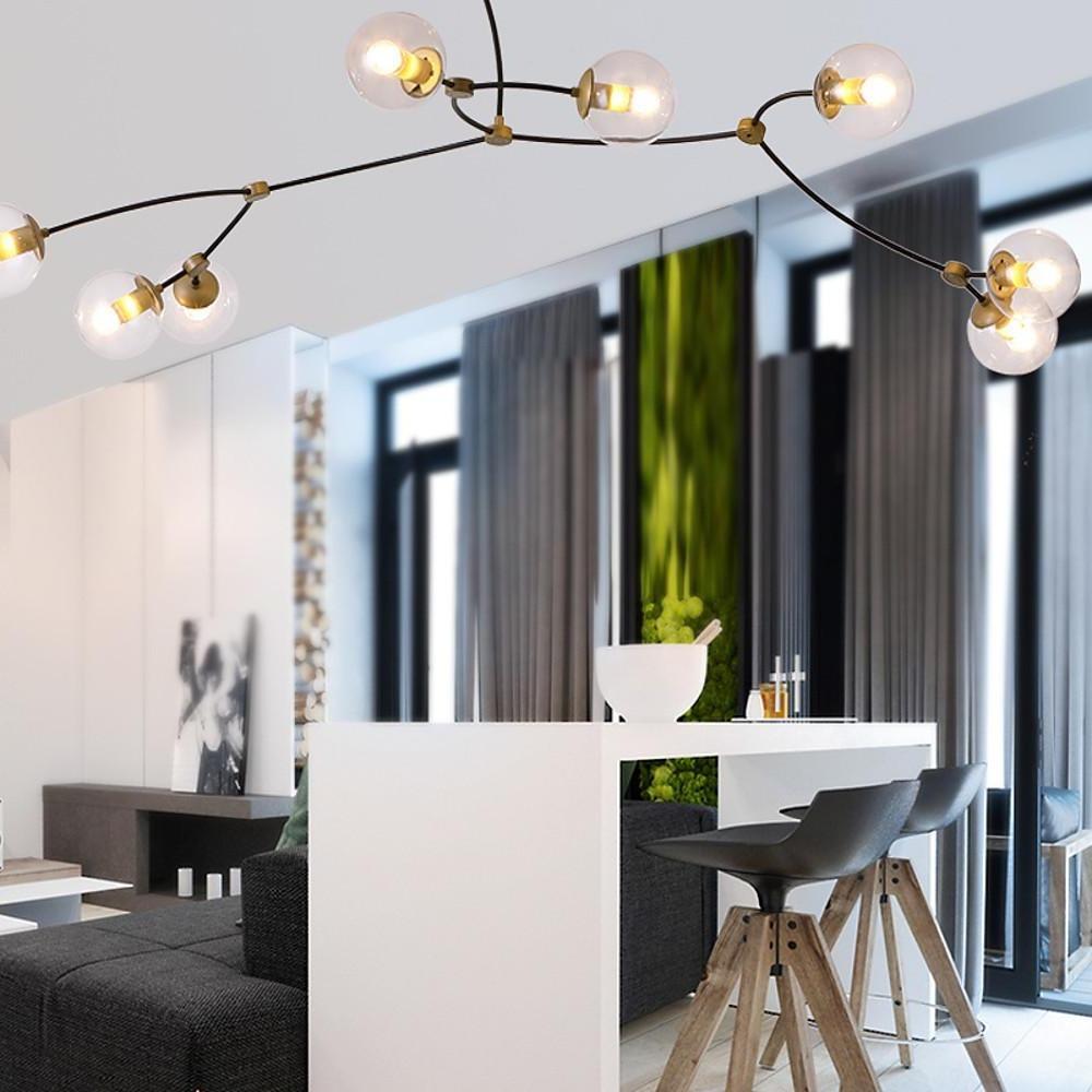 Modern 8-Light LED Chandelier with Electroplated Metal and Glass Globes