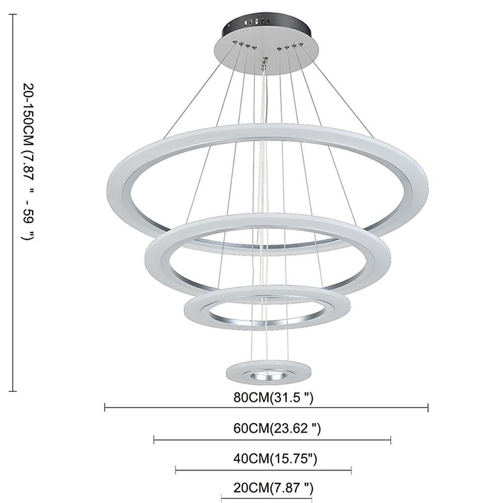 Adjustable 4 Rings Dimmable LED Modern Chandelier Pendant Lighting