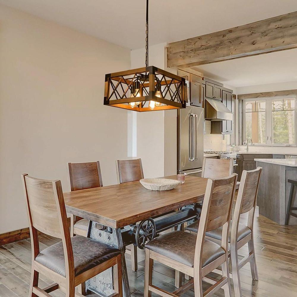 Rustic Industrial Linear Chandelier for Dining Rooms Farmhouse Rectangular/Square Light Fixture