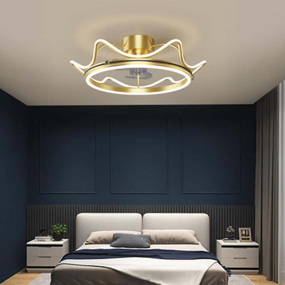 Crown Shaped Bedroom Ceiling Fans with LED lights Gold Bladeless Ceiling Fan Light