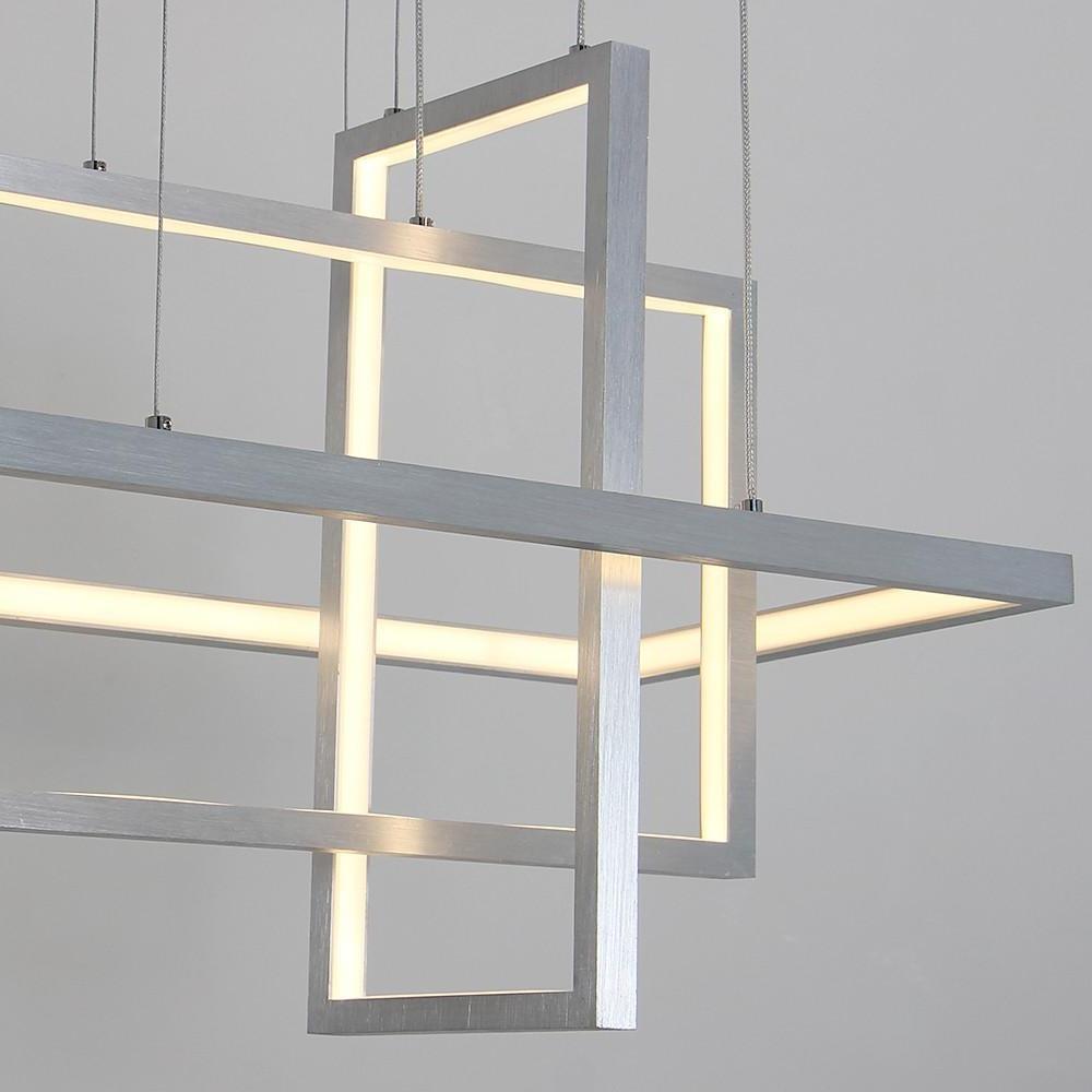 31.5'' Three-Part Futuristic Square Rectangular Hybrid Aluminum Chandelier with Capable Ambient Lights