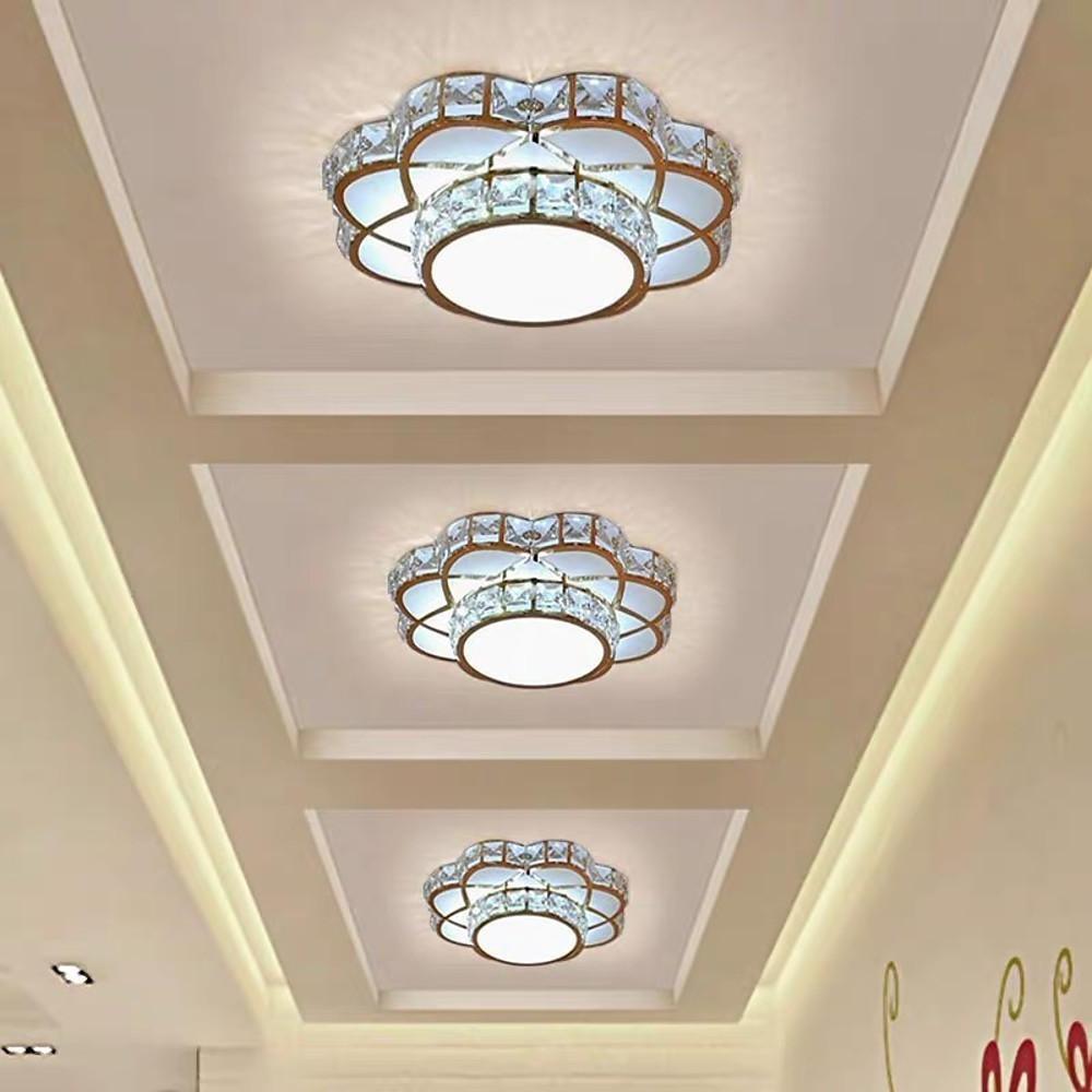 Flower Effect Metal Crystal LED Flush Mount Ceiling Light for Hallway Entryway Lighting