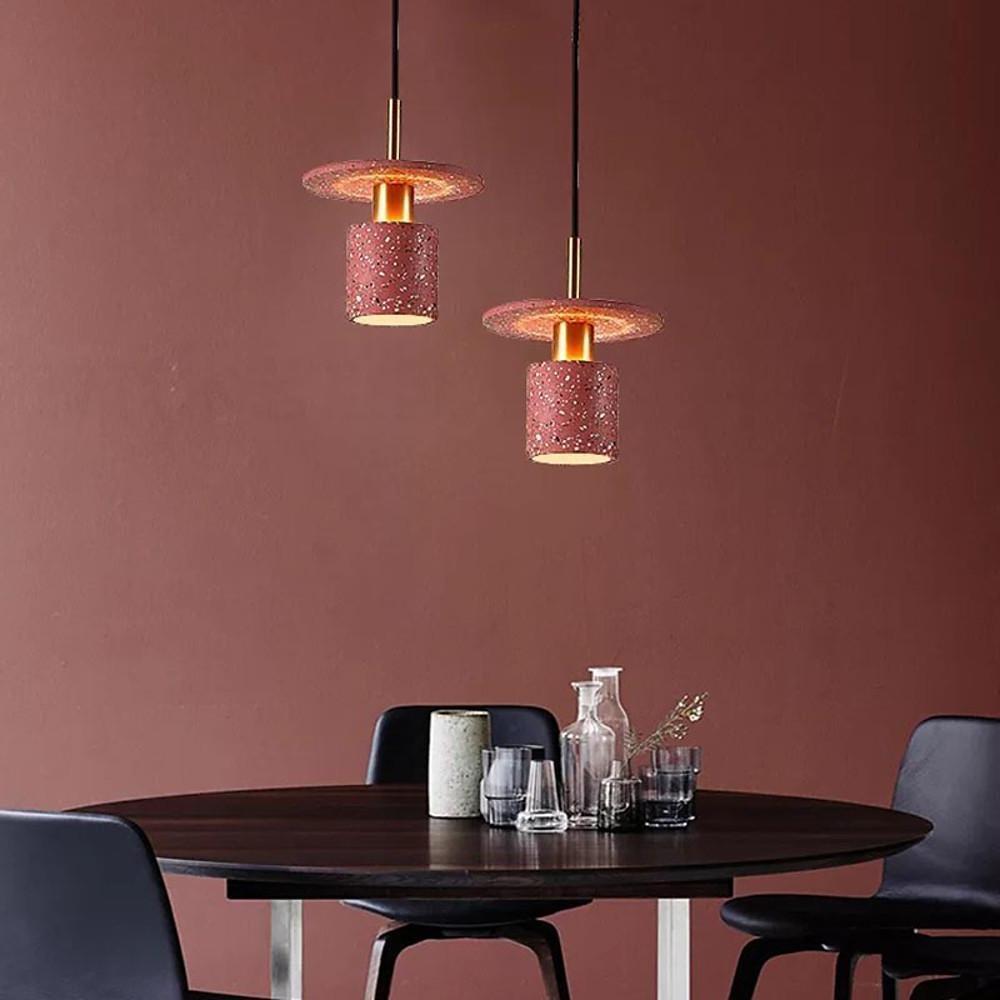 Terrazzo-Inspired Cement Cylinder LED Pendant Lights Modern Island Lighting